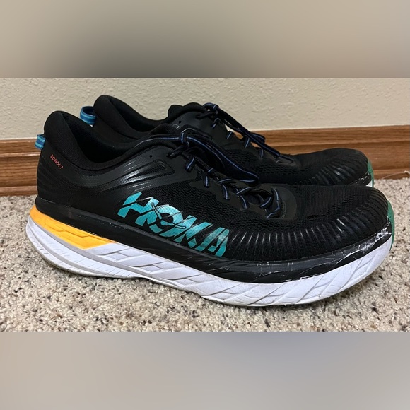 Hoka Other - Hoka One One Black/Teal/Orange Men’s Bondi 7 Athletic Shoes Sz 12